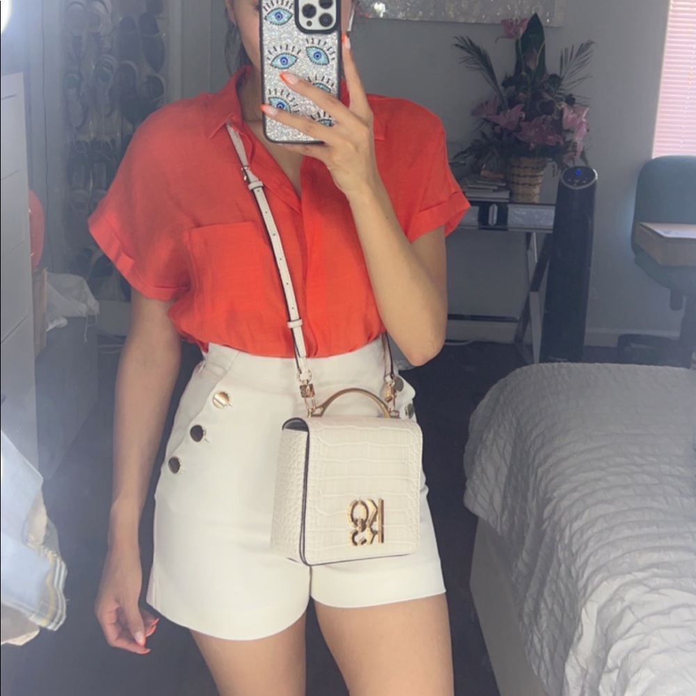 Michael Kors Crocodile Embossed Convertible Crossbody Bag Light Cream